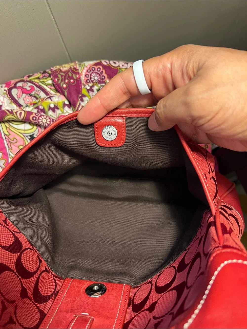 Vintage Coach Hamptons Clip Hobo – Red Signature C – Style 8K03